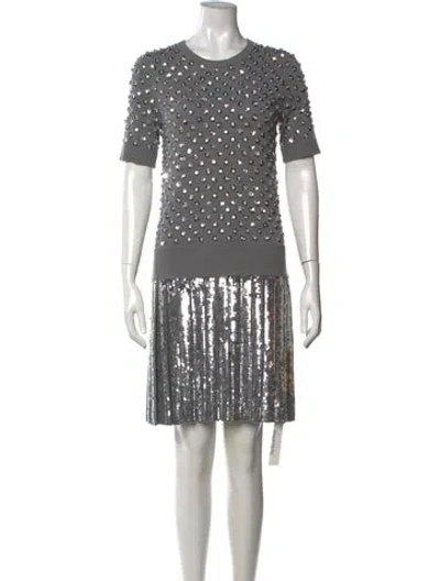 Pre-owned Michael Kors Merino Wool Mini Dress In Grey