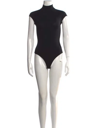 Pre-owned Michael Kors Merino Wool Mock Neck Bodysuit In Black
