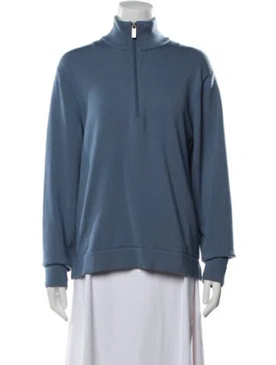 Pre-owned Michael Kors Merino Wool Mock Neck Sweater In Blue