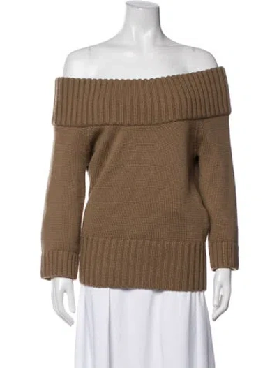 Pre-owned Michael Kors Merino Wool Off-the-shoulder Sweater In Neutrals