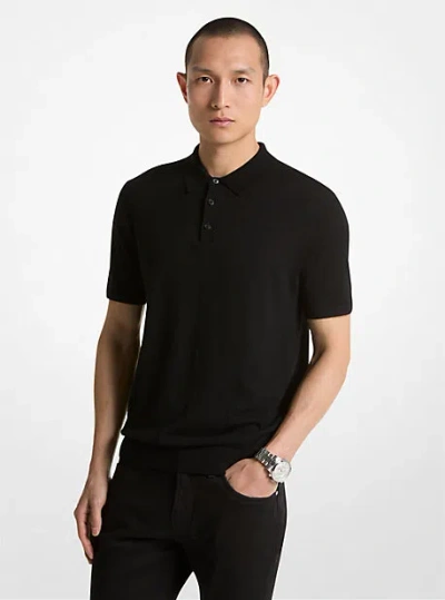 Michael Kors Merino Wool Polo Shirt In Black