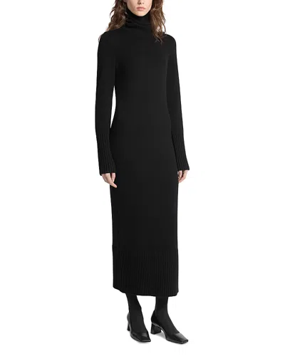 Michael Kors Merino Wool Turtleneck Long Sleeve Dress In Black