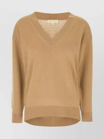 MICHAEL KORS MERINO WOOL V-NECK SWEATER WITH RIBBED CUFFS
