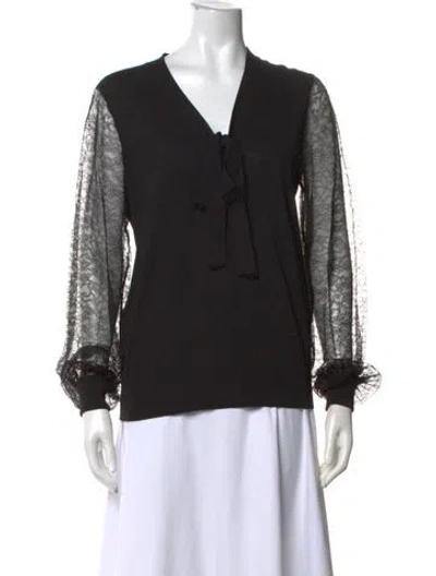 Pre-owned Michael Kors Merino Wool V-neck Blouse In Black