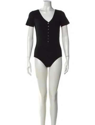 Pre-owned Michael Kors Merino Wool V-neck Bodysuit In Black