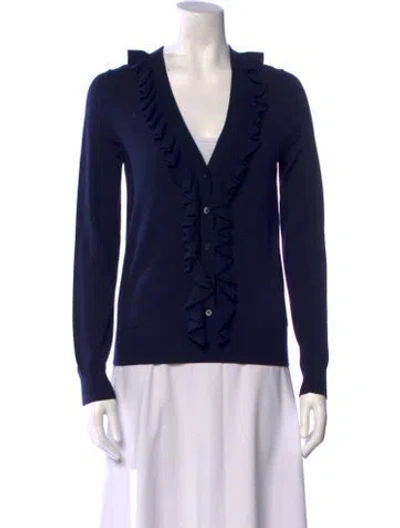 Pre-owned Michael Kors Merino Wool V-neck Sweater In Blue