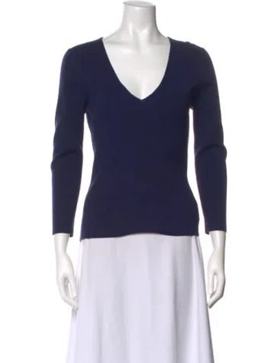 Pre-owned Michael Kors Merino Wool V-neck Sweater In Blue