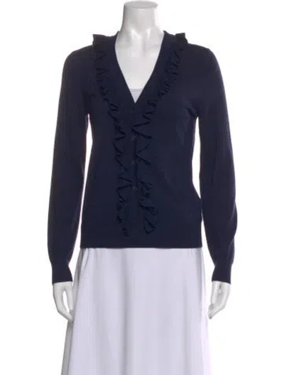 Pre-owned Michael Kors Merino Wool V-neck Sweater In Blue