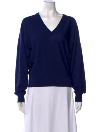 Pre-owned Michael Kors Merino Wool V-neck Sweater In Blue