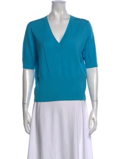Pre-owned Michael Kors Merino Wool V-neck Sweater In Blue