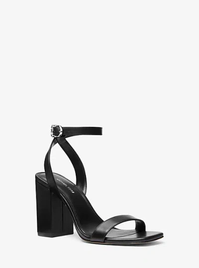 Michael Kors Merriam Leather Block Heel Sandal In Black