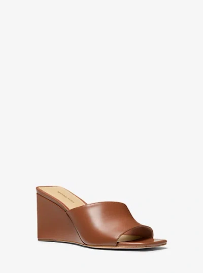 Michael Kors Merriam Leather Wedge Sandal In Brown