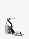 Michael Kors Merriam Snake Embossed Leather Block Heel Sandal In Grey
