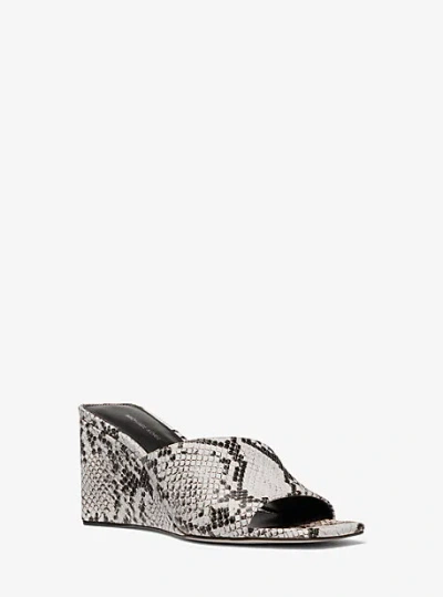 Michael Kors Merriam Snake Embossed Leather Wedge Sandal In Grey
