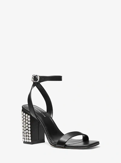 Michael Kors Merriam Studded Leather Block Heel Sandal In Black