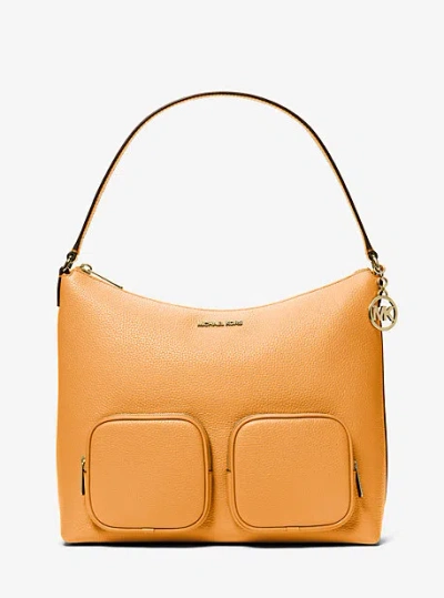 Michael Kors Merritt Large Pebbled Leather Cargo Shoulder Bag In Orange