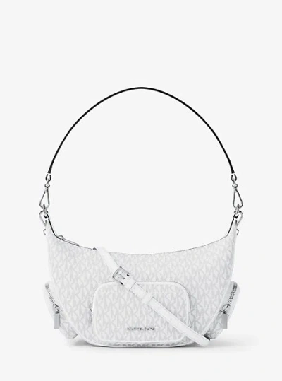 Michael Kors Merritt Medium Signature Logo Convertible Shoulder Bag In White
