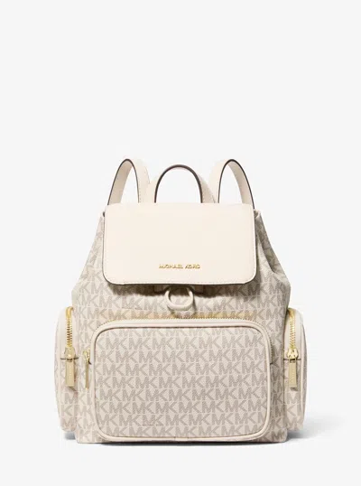 Michael Kors Merritt Small Signature Logo Cargo Backpack In Natural