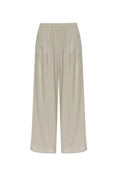 Michael Kors Metallic Crinkled Wide-leg Trousers In Brown