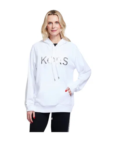 Michael Kors Metallic-effect Drawstring Hoodie In White