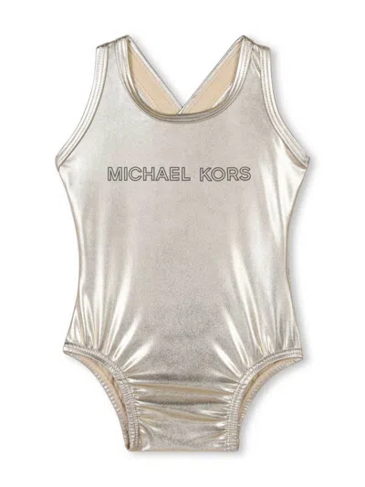 Michael Kors Babies' Metallic-finish Swimsuit In Gold