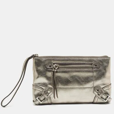 Pre-owned Michael Kors Metallic Grey Leather Fallon Wristlet Clutch