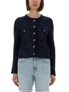 Michael Kors Metallic Knit Jacket In Blue
