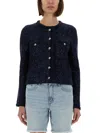 Michael Kors Sequined Knitted Cardigan In Blue