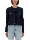 Michael Kors Sequined Knitted Cardigan In Blue