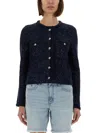 Michael Kors Sequined Knitted Cardigan In Blue