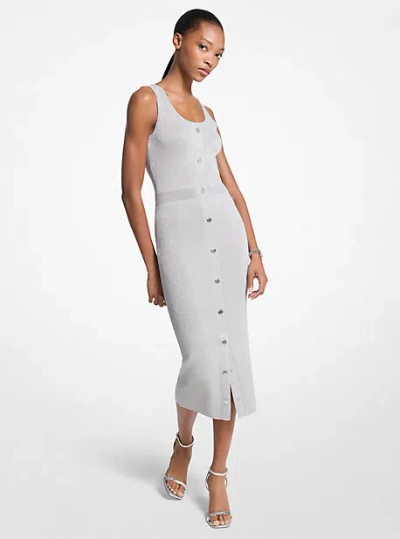 Michael Kors Metallic Knit Midi Tank Dress In Gray