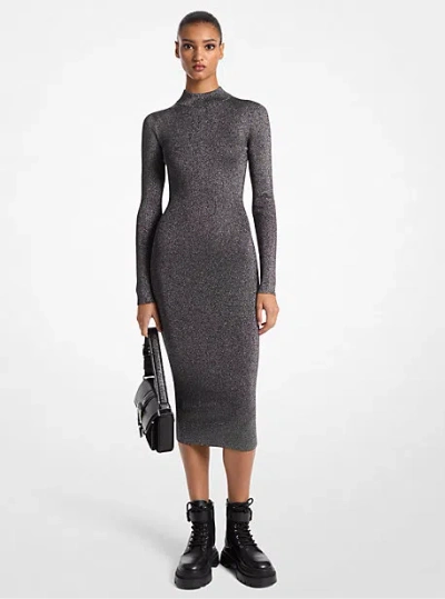 Michael Kors Metallic Knit Mock Neck Dress In Silver