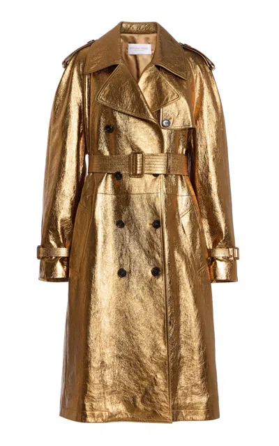 Michael Kors Metallic Leather Trench Coat In Gold