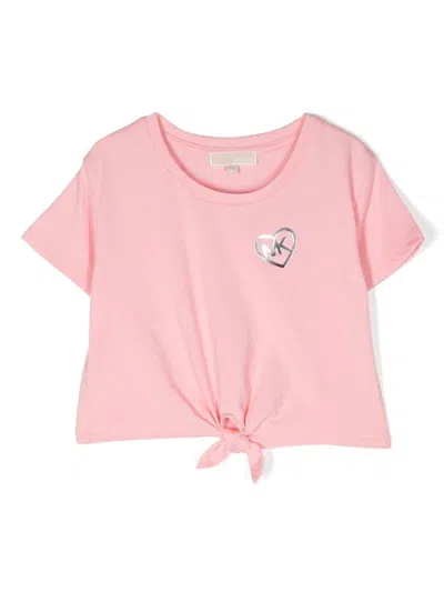 Michael Kors Kids' T-shirt Mit Metallic-print In Pink