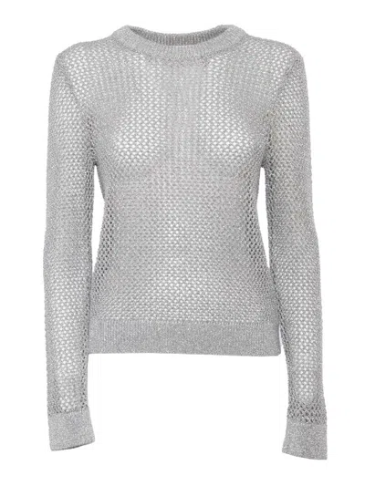 Michael Kors Metallic Mesh Jumper In Silver