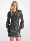 Michael Kors Metallic Paisley Lace Mini Dress In Black
