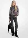 Michael Kors Metallic Paisley Print Georgette Blouse In Gray