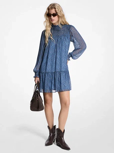 Michael Kors Metallic Paisley Print Georgette Dress In Blue