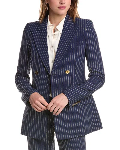 Michael Kors Metallic Pinstripe Double-breasted Silk-blend Blazer In Blue
