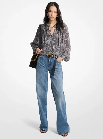 Michael Kors Metallic Printed Georgette Blouse In Black