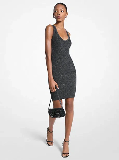 Michael Kors Metallic Ribbed Knit Tank Dress In Black