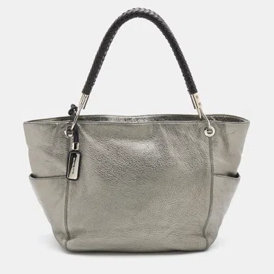 Pre-owned Michael Kors Metallic Silver/black Leather Skorpio Tote