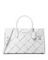 Michael Kors Michael  Scarlett Medium Woven Leather East West Satchel In Optic White