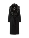 Michael Kors Black Coat With Eco Fur Collar In Black