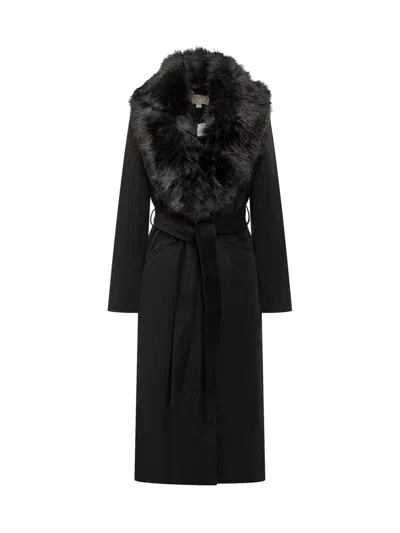 Michael Kors Black Coat With Eco Fur Collar
