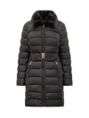 Michael Kors Black Long Down Jacket With Belt And Fur Collar In Black