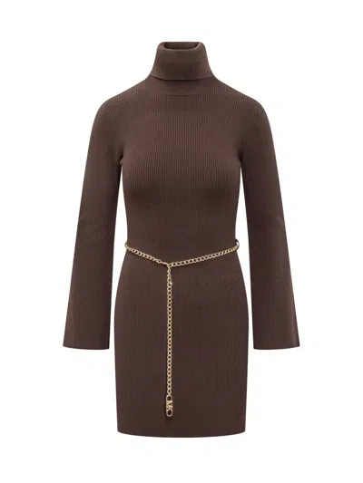 Michael Kors Brown Knit Dress With Jeweled Belt