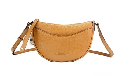 Michael Kors Dover Small Luggage Pebbled Leather Half Moon Crossbody Bag Women's Purse In Gold