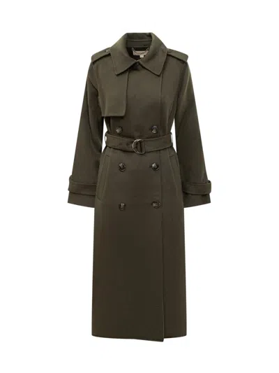 Michael Kors Green Trench Coat With Belt In Gray