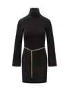 Michael Kors Knit Dress With Jeweled Belt In Black